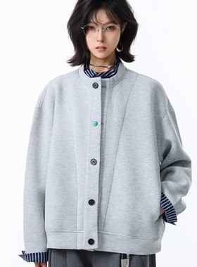 BFLC 美式复古假两件拼接立领夹克外套男秋冬设计感小众情侣卫衣