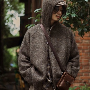 危机青年 慵懒休闲连帽毛衣羊毛混纺针织衫男女复古秋冬保暖外套