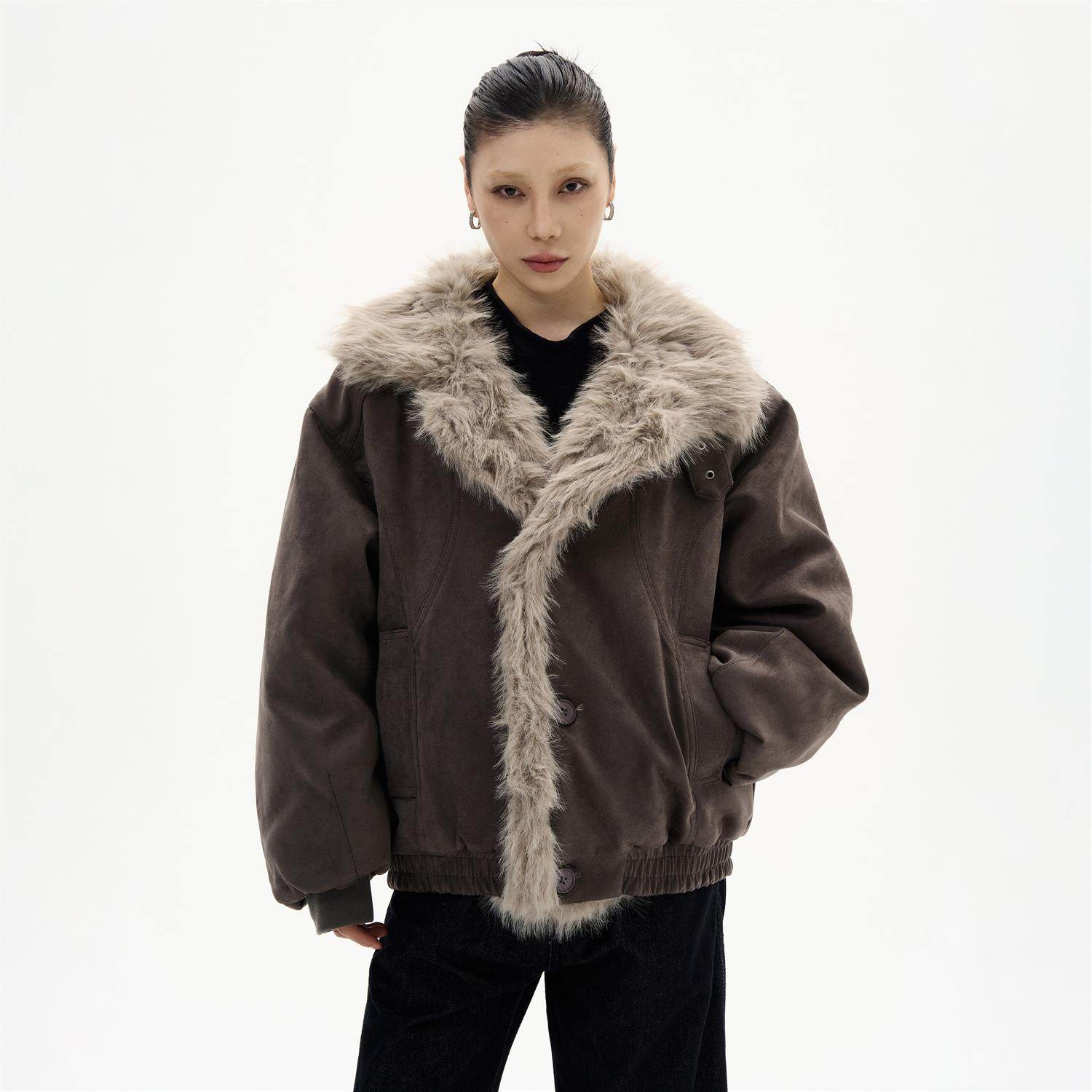 KISKO冬季美式座山雕解构加厚棉服男女潮牌廓形毛领夹克情侣外套