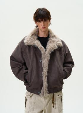 MADWITCH复古做旧座山雕加厚棉服男女宽松解构磨毛高级感毛领外套