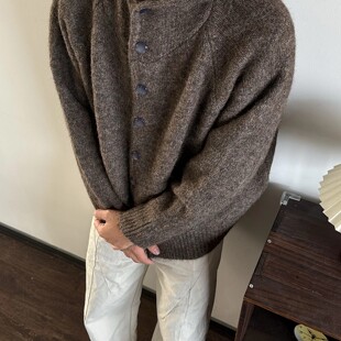 Sellscream美式复古连帽纽扣毛衣男女松弛感慵懒感短款针织衫外套