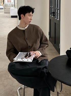 ROOR韩式复古假两件纽扣设计感毛衣男女秋冬新款宽松休闲开衫外套