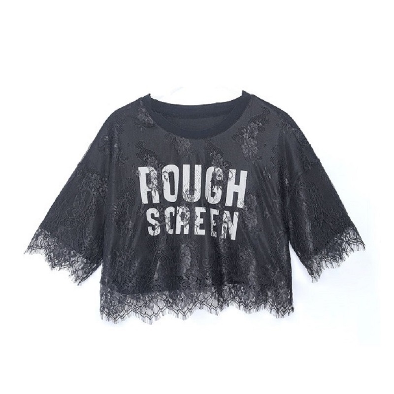 拓谷2025夏季专柜女蕾丝拼接纯色套头小衫通勤纯色百搭短袖