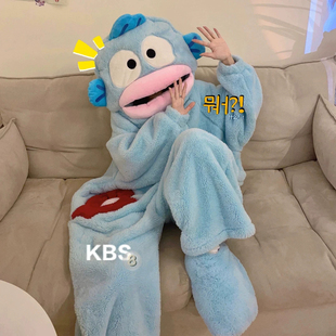 儿童连体丑鱼睡衣男童冬季亲子珊瑚绒卡通女童搞怪小丑鱼睡袍冬天
