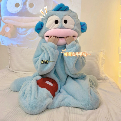 小丑鱼睡衣儿童连体卡通搞怪丑鱼睡袍女童大童大嘴鱼冬季可爱衣服