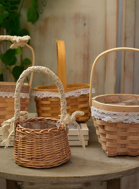 花篮篮子藤编编织花盆手提插花竹编小装饰花筐草编篮提篮儿童筐子