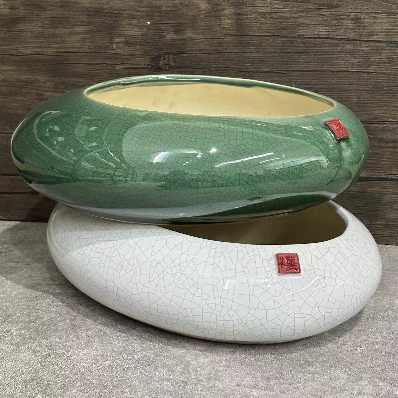 园艺冰裂仿石湾花盆陶瓷透气蛋型盆栽室内植物客厅高档盆景盆古典