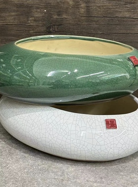 园艺冰裂仿石湾花盆陶瓷透气蛋型盆栽室内植物客厅高档盆景盆古典