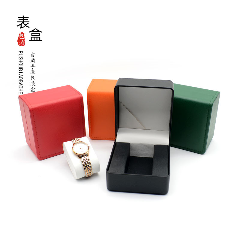PU皮手表包装盒收纳盒圆形翻盖表盒手表盒子  收纳展示盒现货批发