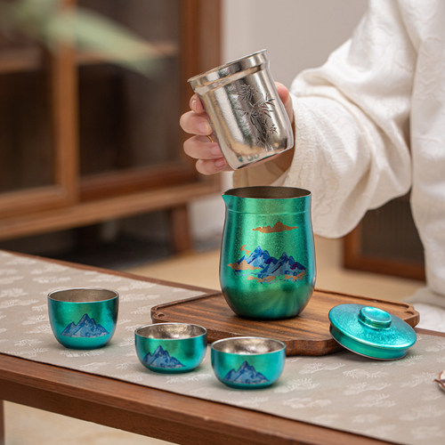 执彩彩钛纯钛便携旅行茶具收纳套组一壶三杯出行利器泡茶神器