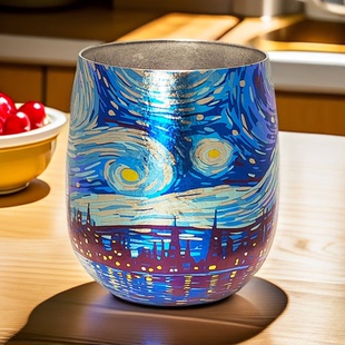 执彩纯钛彩钛梵高星空钛杯彩蛋杯牛奶杯双层隔热水杯清凉一夏茶杯