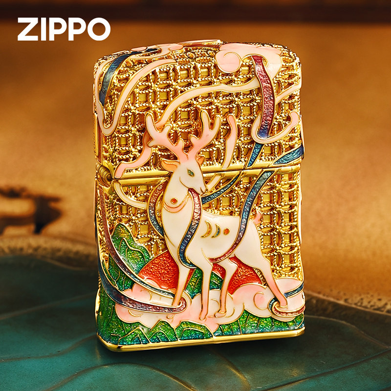 zippo打火机官方原装正版花丝珐琅夜光瑶光神鹿送礼盒装煤油防风