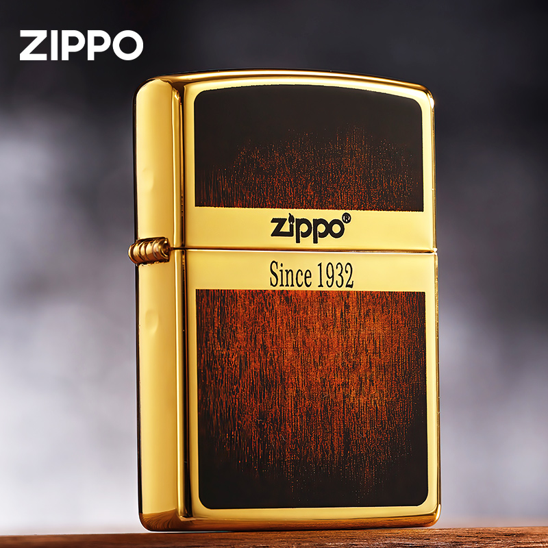 zippoz打火机金色珐琅木纹中标