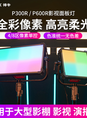 【现货】神牛诺力P300R/P600R平板影视灯RGB全彩影室灯片场700W补光灯影棚演播厅面板灯8区像素灯LED直播灯