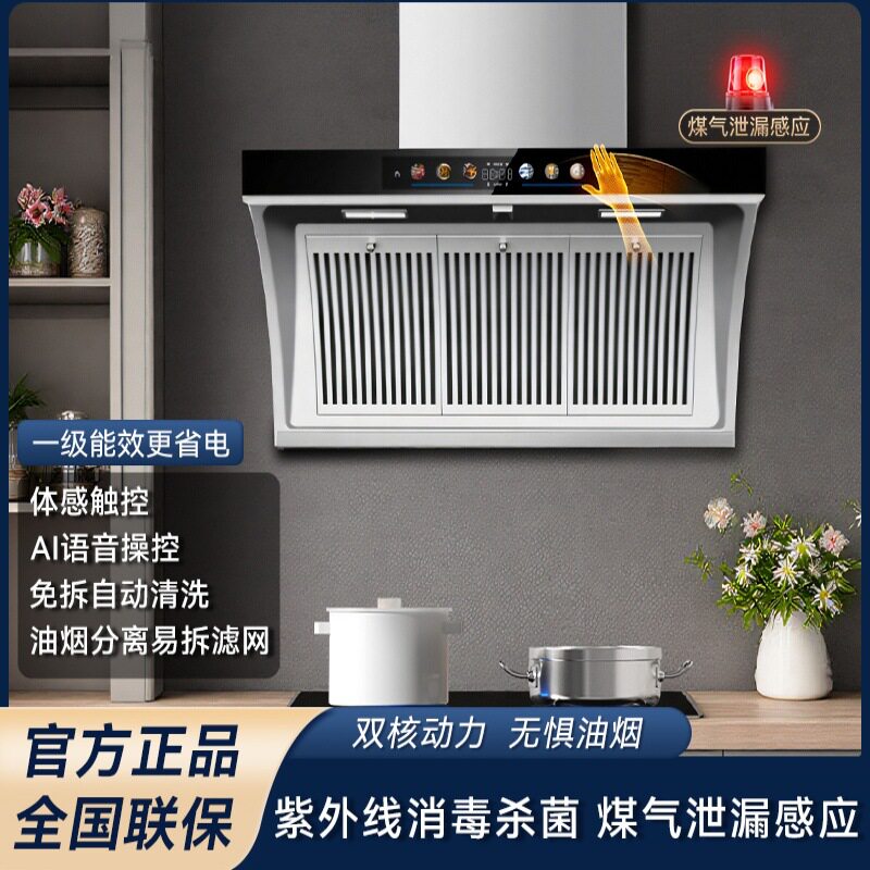 家用厨房吸油烟机大吸力家用侧吸式自动清洗抽油烟机不锈钢双电机