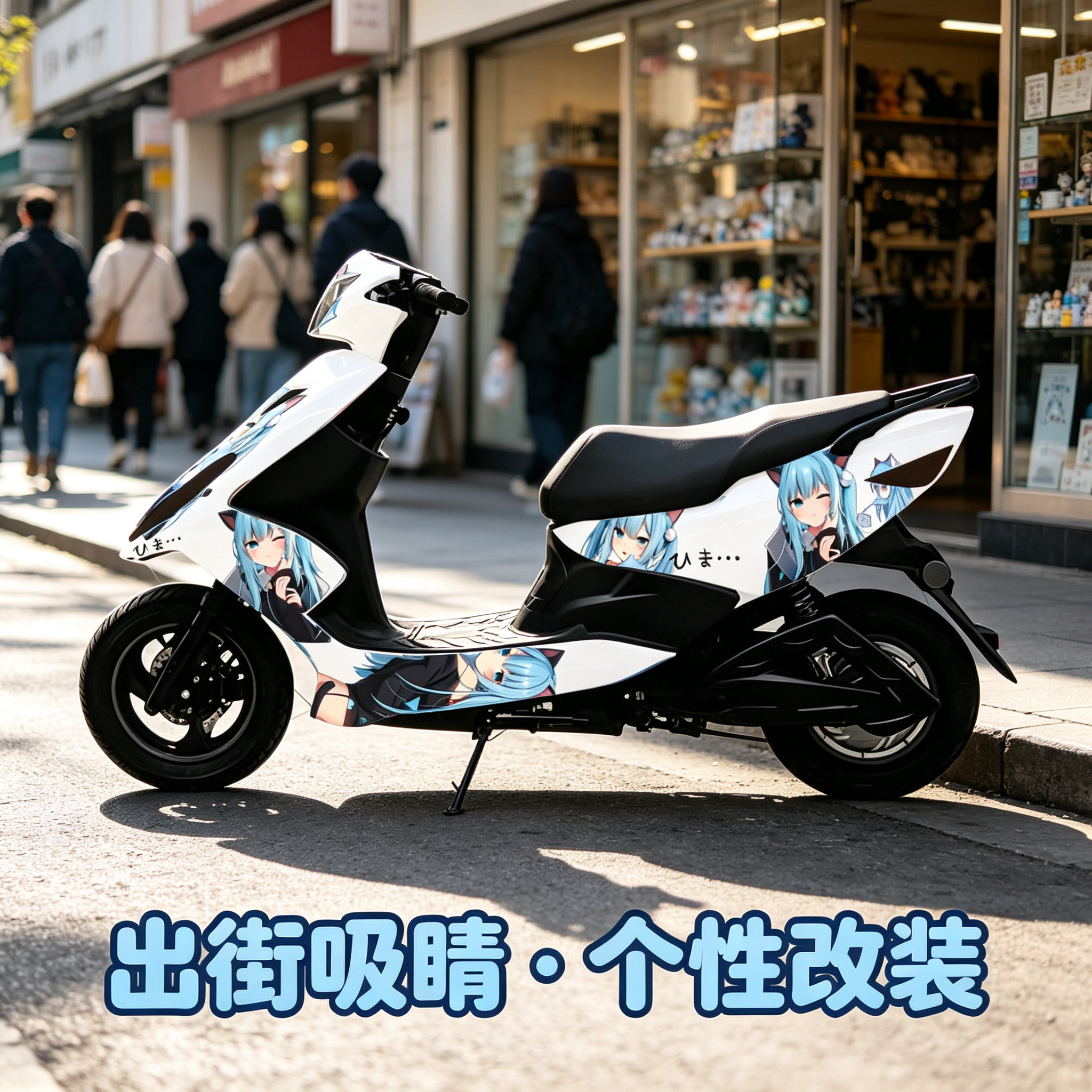 渐变初音三阳鬼火摩托车贴纸全车痛贴版画改装卡通贴膜个性拉花