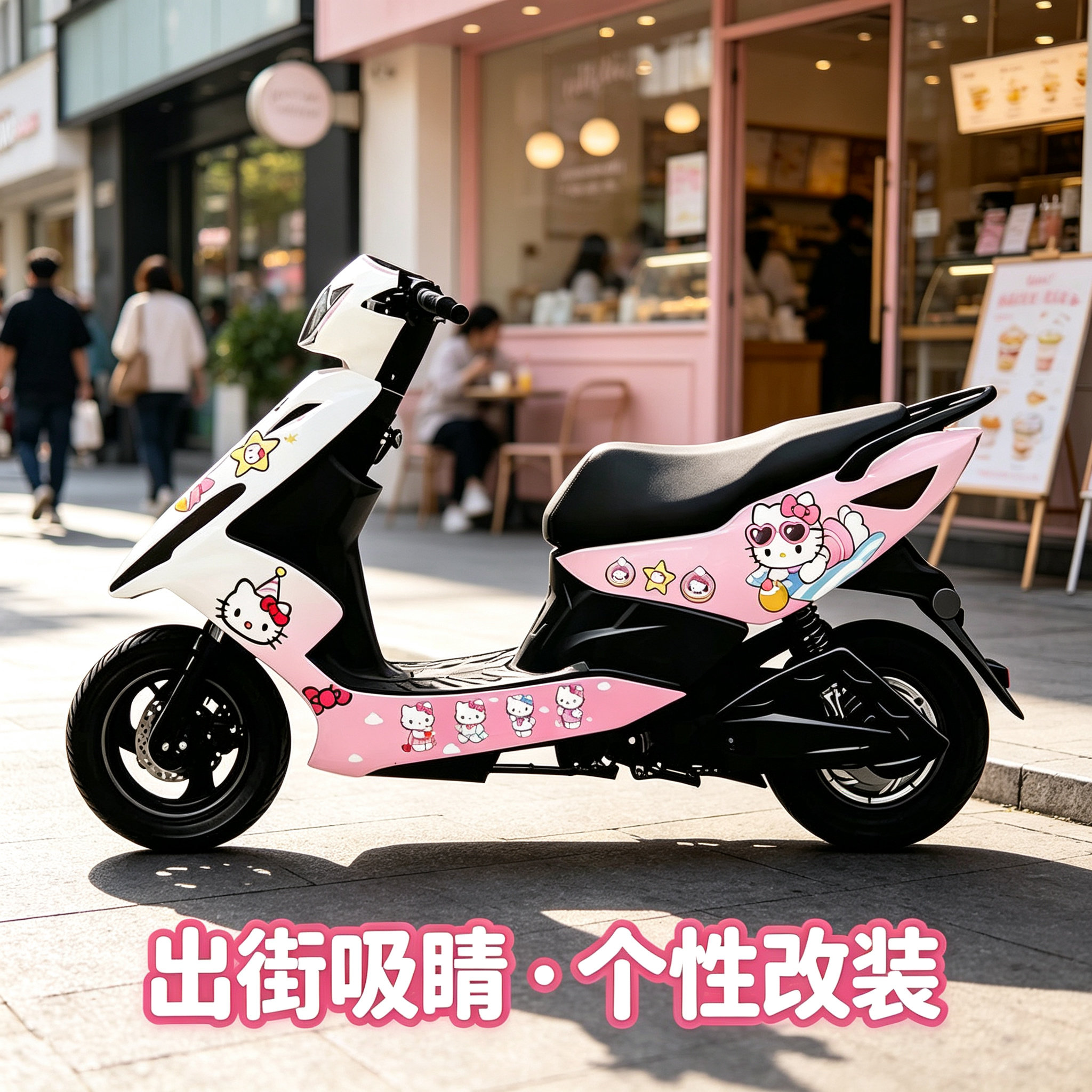 HelloKitty三阳鬼火摩托车贴纸全车痛贴版画改装卡通贴膜个性拉花