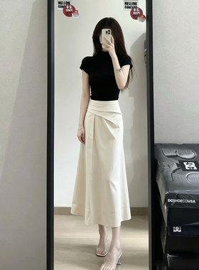 女装夏季新款时尚套装黑色T恤显瘦半身裙垂感气质高腰百搭设计感