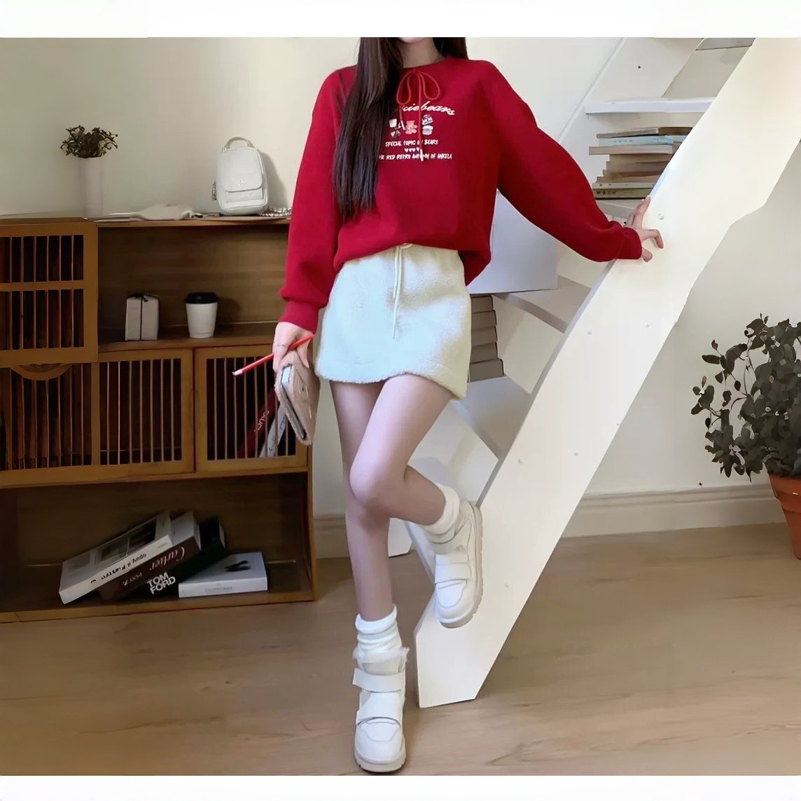 羊羔毛绒包臀短裙女秋冬季2025年新款修身显瘦a字小个子半身裙子