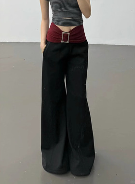 慵懒风气质宽松黑色阔腿裤女2025新款高个子垂感高腰百搭拖地长裤