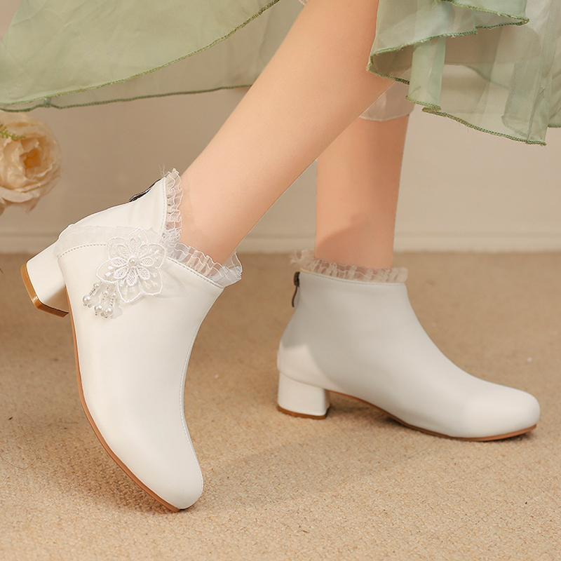 2025秋冬新款汉服旗袍国风短靴子女低跟甜美公主学生洛丽塔马丁靴