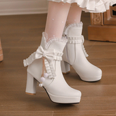 秋冬新款 侧拉链高跟女靴甜美粗跟短靴 马丁靴女短筒靴女士百搭女鞋