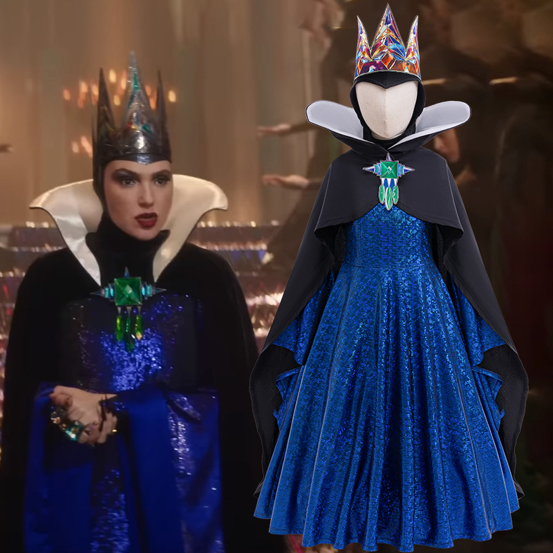 新款白雪公主毒皇后跨境万圣节cosplay皇冠同款礼服童裙披风套装