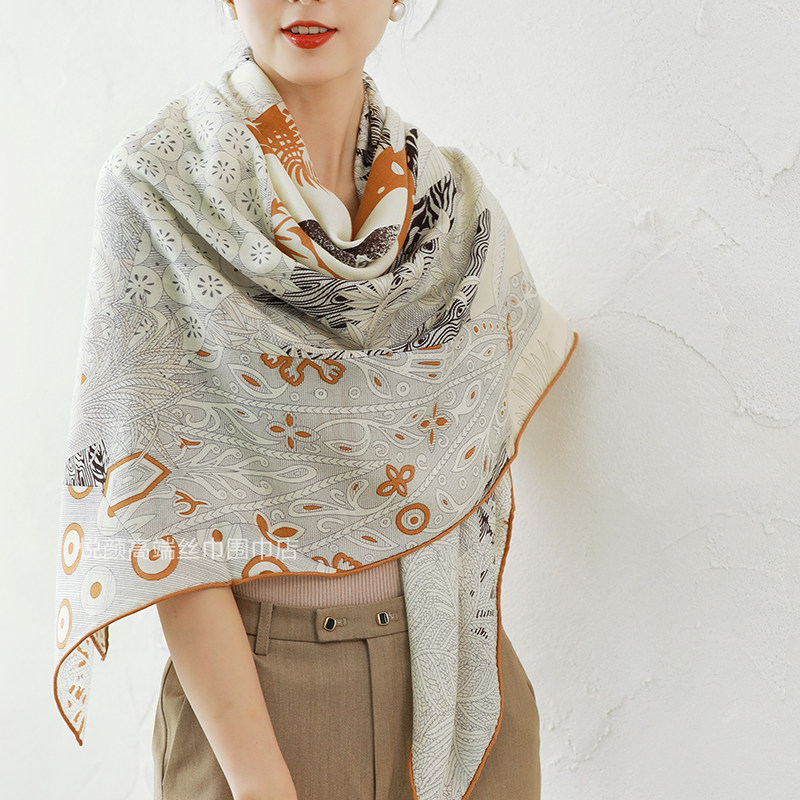 仲夏夜高档真丝羊毛丝羊毛春秋百搭围巾女大方巾秋冬季薄款披肩