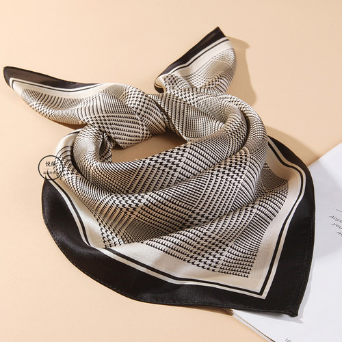 新款秋冬季复古千鸟格真丝丝巾