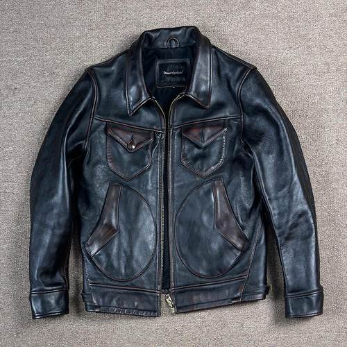 做旧水洗阿美咔叽皮衣茶芯