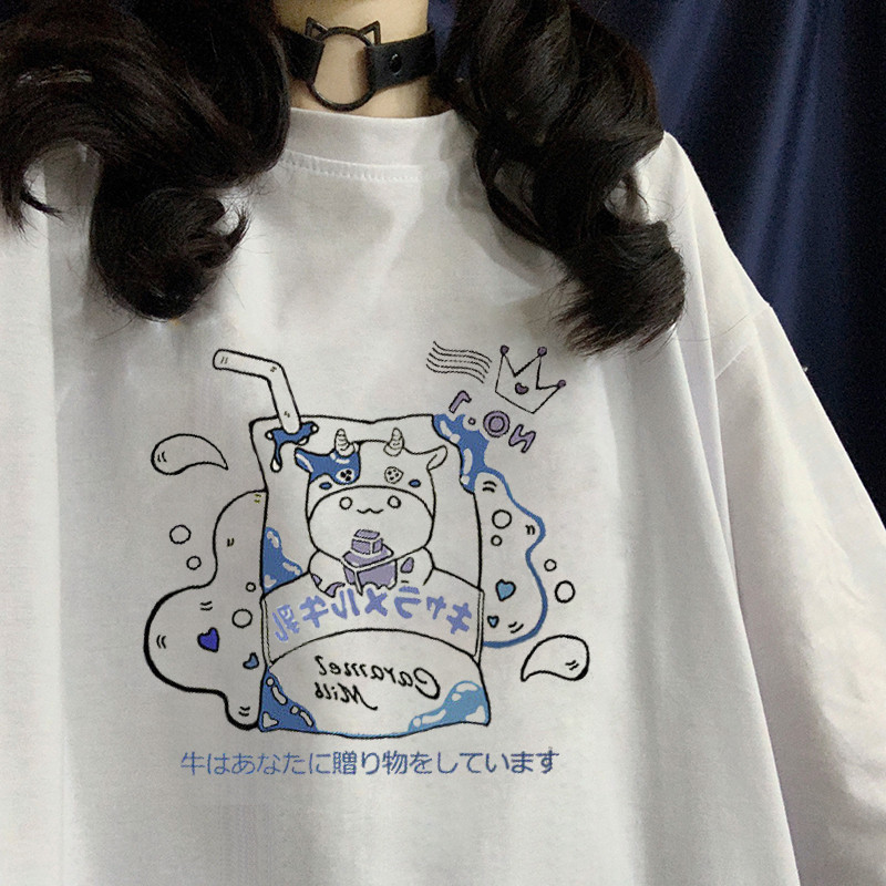 實拍夏季日系印花寬鬆版短袖恤女學生