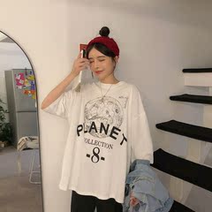 實拍夏季新款韓版原宿風印花恤女短袖圓領上衣棉