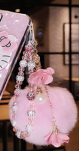 自制手工串珠挂链毛球水晶手链手机挂绳短配饰花吊坠包包钥匙挂件