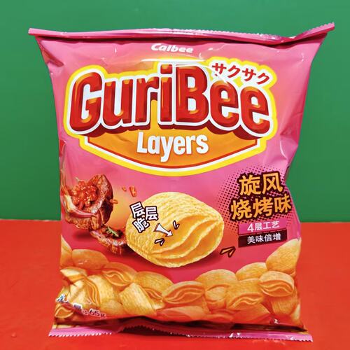 临期 印尼进口Calbee牌GuriBee烧烤味层层脆65g煲剧零食膨化食品