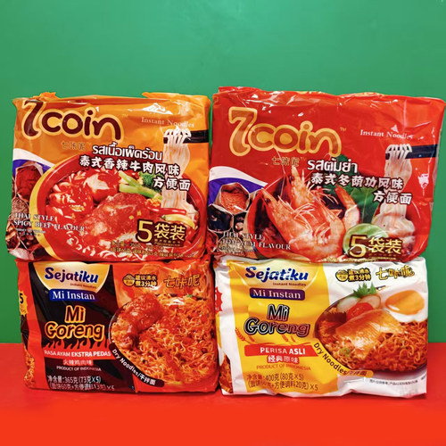临期特价 泰国进口7coin/七咔呢泰式香辣牛肉风味方便面350g袋装