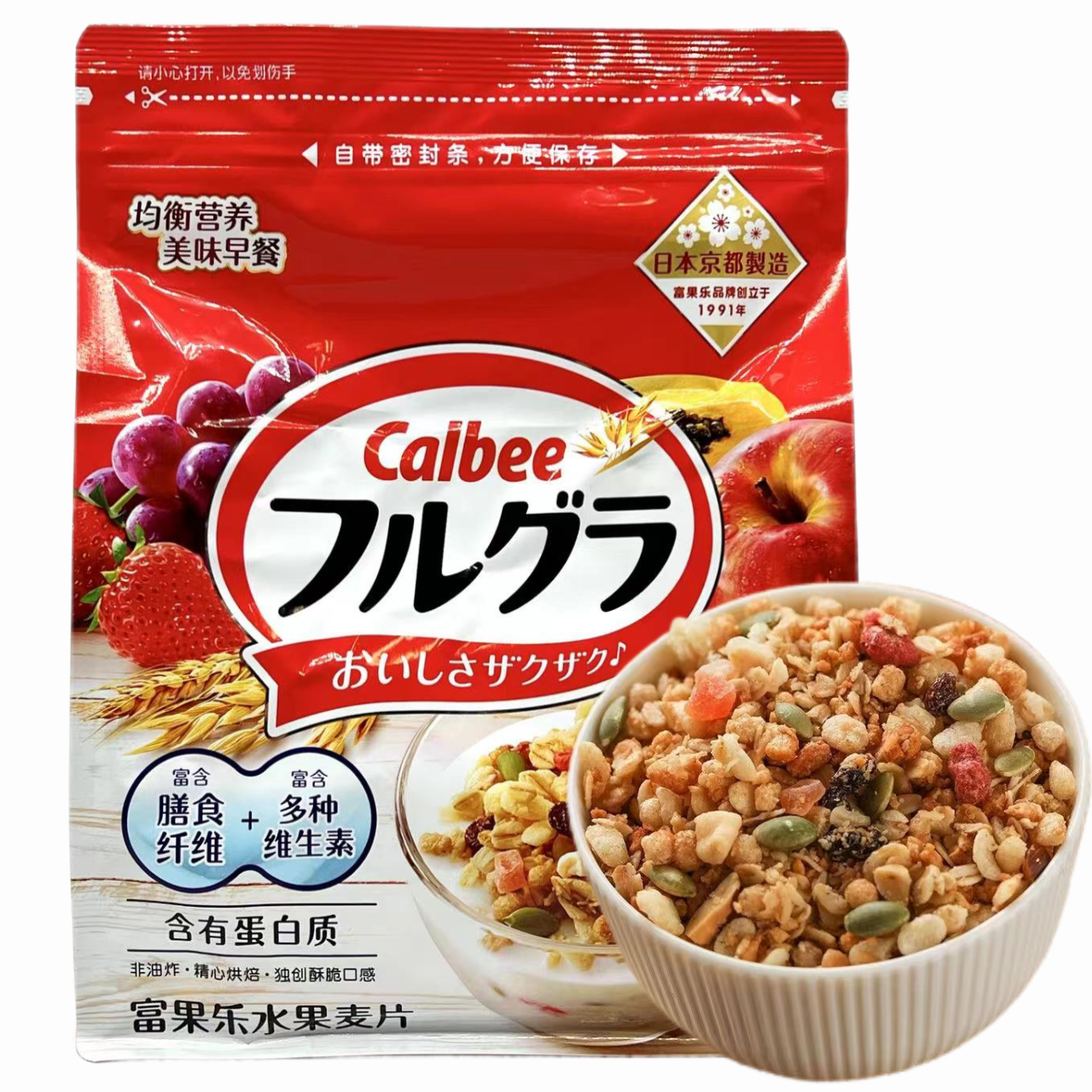 临期特价 日本进口Calbee牌富果乐原味水果麦片380g袋装开袋即食