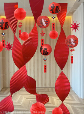 布置春季店铺氛围橱窗装饰品挂饰布置绿色茶楼马年商场春节新年