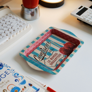 出口法国法式vintage铁皮金属托盘咖啡托盘零食盘收藏收纳盘