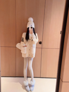 Eva君君酱韩版学院风四条杠毛毛口袋针织拉链外套女减龄开衫毛衣