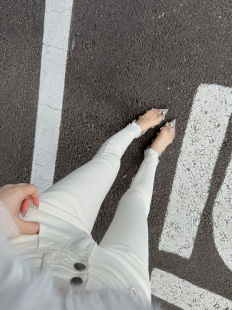 Eva君君酱韩系漫画腿小白裤 子 女丰胯弹力紧身包臀显瘦牛仔小脚裤