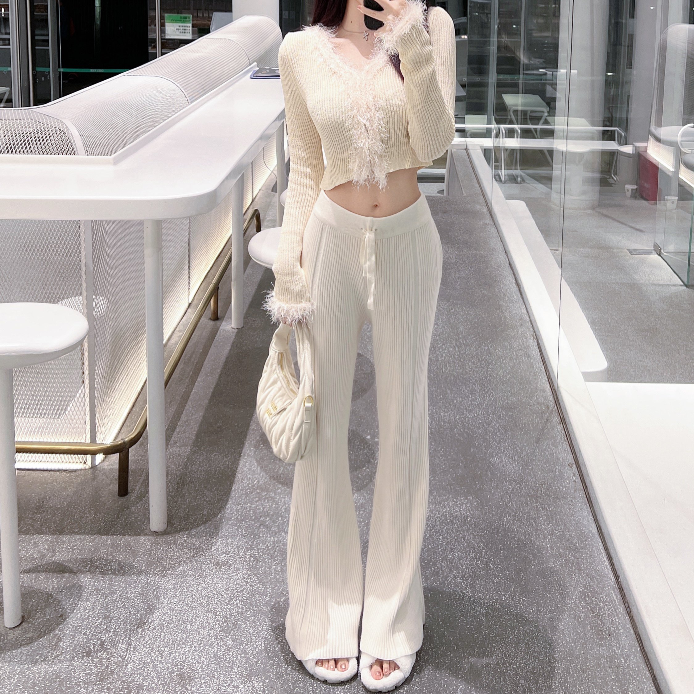 Eva君君酱秋冬高腰坑条针织垂感阔腿拖地裤女宽松显瘦休闲长裤子,女装/女士精品,休闲裤,淘宝优惠券,粉丝福利购,淘宝优惠卷