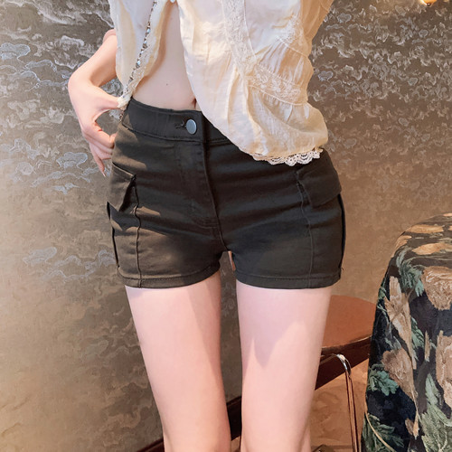 Eva君君酱小众口袋丰胯包臀牛仔短裤女休闲复古显瘦弹力工装热裤