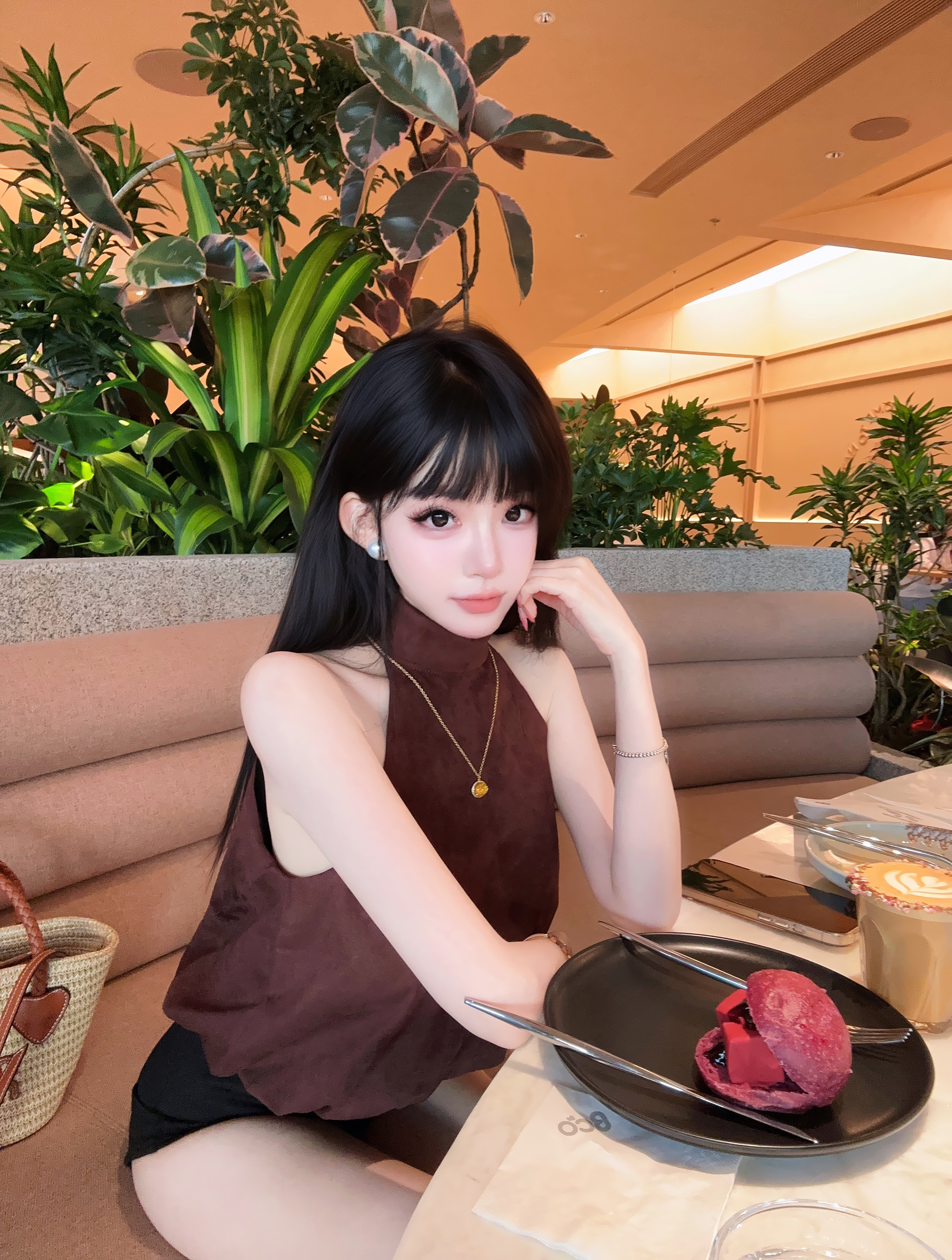 Eva君君酱Jennie同款复古麂皮绒挂脖吊带背心女宽松显瘦无袖上衣