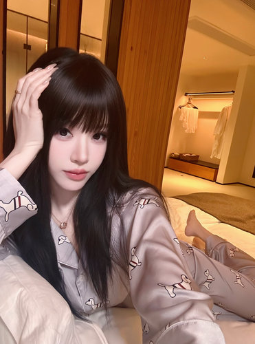 Eva君君酱tb狗狗印花长袖缎面冰丝睡衣套装女纯欲高级感家居服