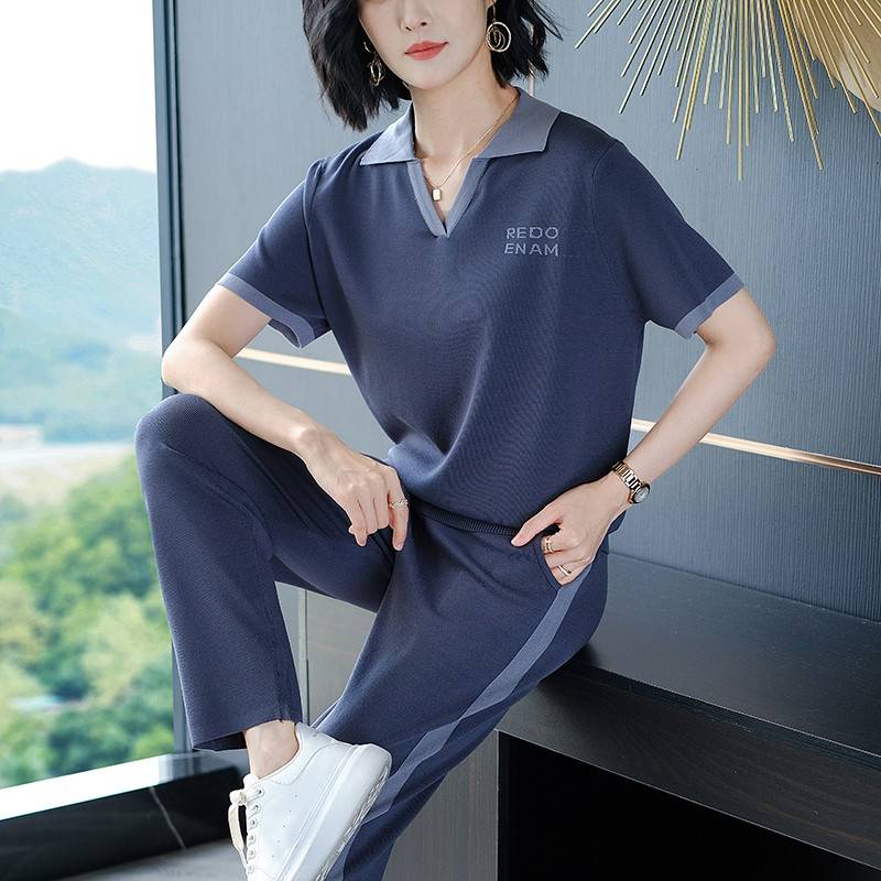休闲时尚运动套装女夏季洋气减龄2025新款短袖T恤中年妈妈两件套