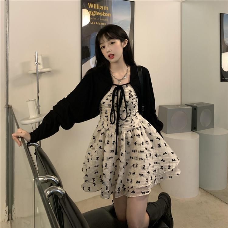2022新款吊带辣妹连衣裙女夏设计感小个子防晒开衫上衣外套两件套