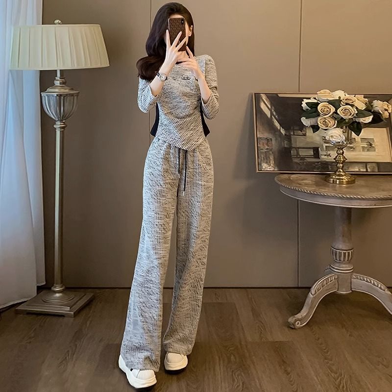 高端欧货运动套装女秋季时尚气质小香风卫衣高腰阔腿裤休闲两件套