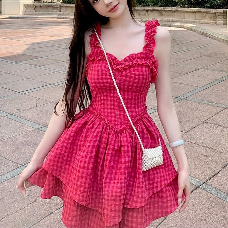 收腰遮肚火龙果短裙子公主蓬蓬裙连衣裙辣妹连衣裙鱼骨吊带裙掐腰