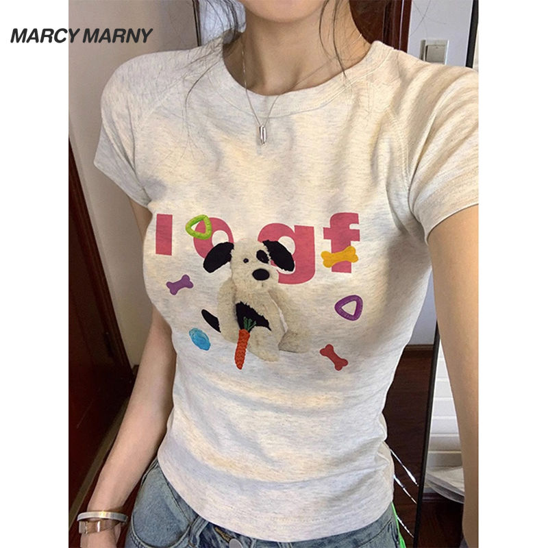 2023新款正肩女士T恤短袖夏季纯棉短款设计感小众甜辣上衣服ins潮