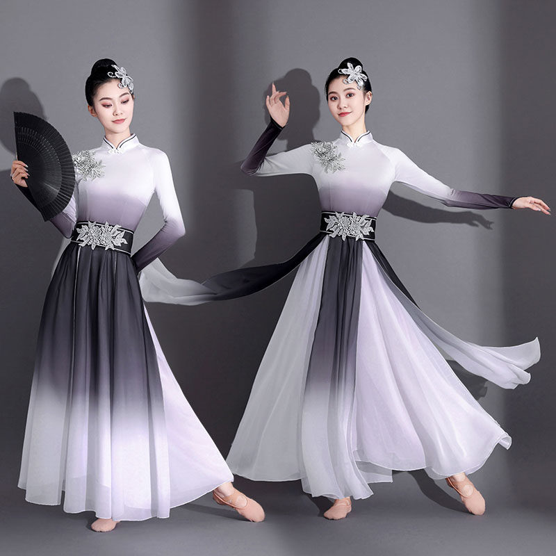 水墨古典舞演出服舞蹈服套装女飘逸中国风独舞仙女扇子现代舞蹈服